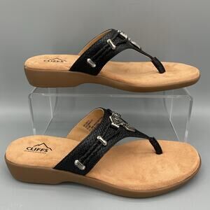 NEW Cliffs by White Mountain Women’s Bailee Thong Sandals Black Size 9.5M